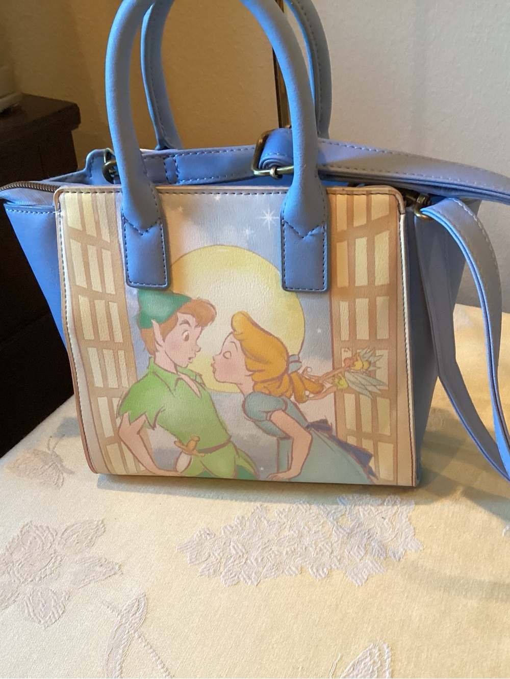 Loungefly Disney Peter Pan Clock Glow in The Dark Crossbody Bag.